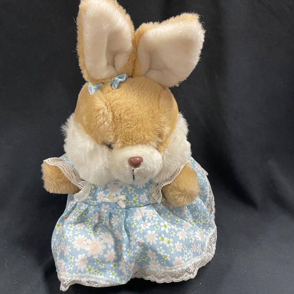 Playful Pals Plush Bunny Rabbit Mervyns Vtg Blue Dress Bow 13”